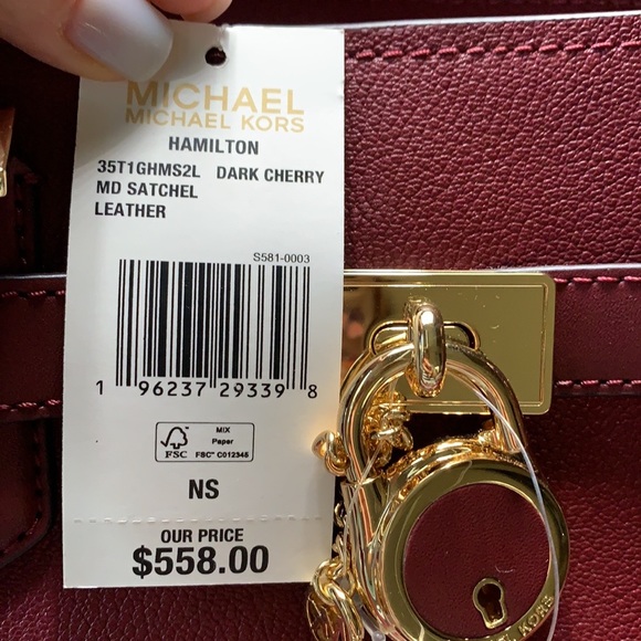 Michael Kors Hamilton Meidum Satchel Shoulder Crossbody Bag Cherry color NWT - Picture 16 of 16